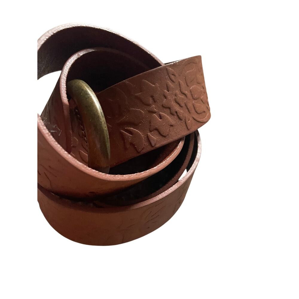Womens Leather Floral Belt Tan/Brown Color Punto Fibbia M/L Western Fair Boho